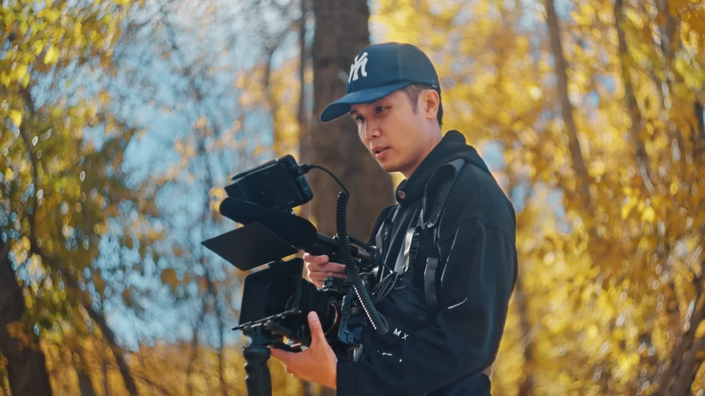 A filmmaker is on set
