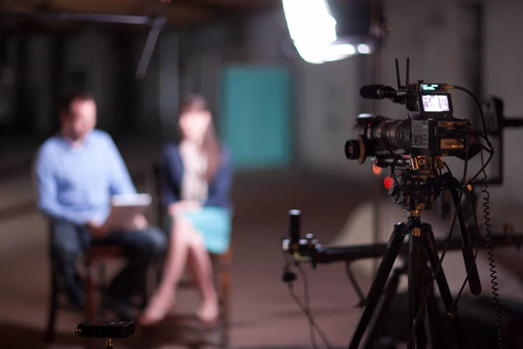 two people on set